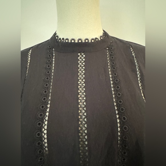 Ann Taylor Tall Eyelet Pintucked Blouse Black Size Small Tall - Picture 5 of 13